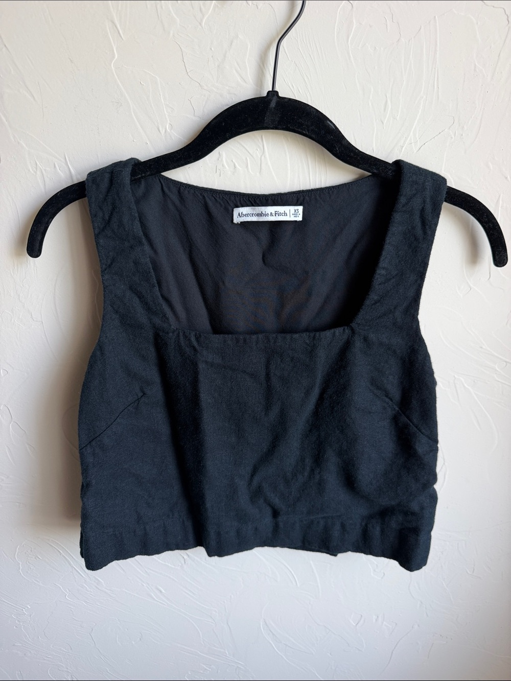 Abercrombie & Fitch Black Cropped Square-Neck Linen Tank Top